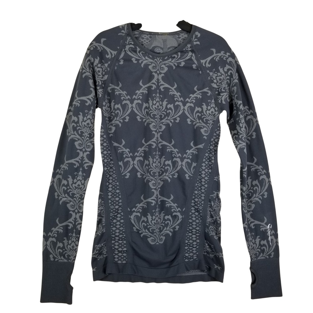 Climawear Performance Top Womens S Gray Damask Seamless Long Sleeve Thumbhole